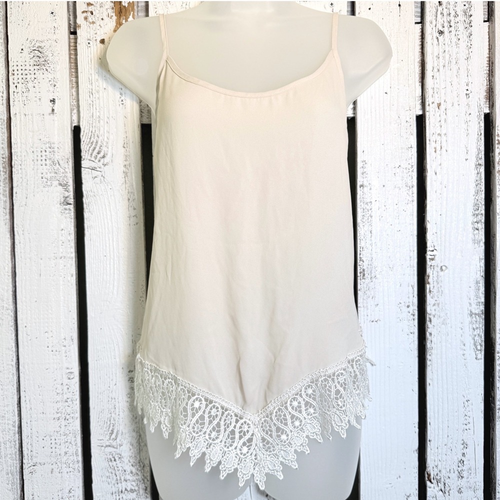 Nella Fantasia Women Cream Lace Trim Cami Top Size L Nude Boho Fairy Festival